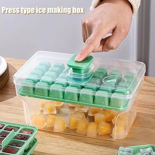 Easy Press Ice Tray Container 2 Layer Ice Cube Tray with Lid & Bin 68 Compartments Ice Tray